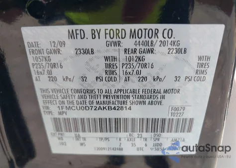 2010 Ford Escape Xlt from USA, damaged, VIN 1FMCU0D72AKB42814